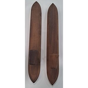 2 HODA Wooden Candle Wall Sconces Mid Century Modern Danish Taper Votive Holder